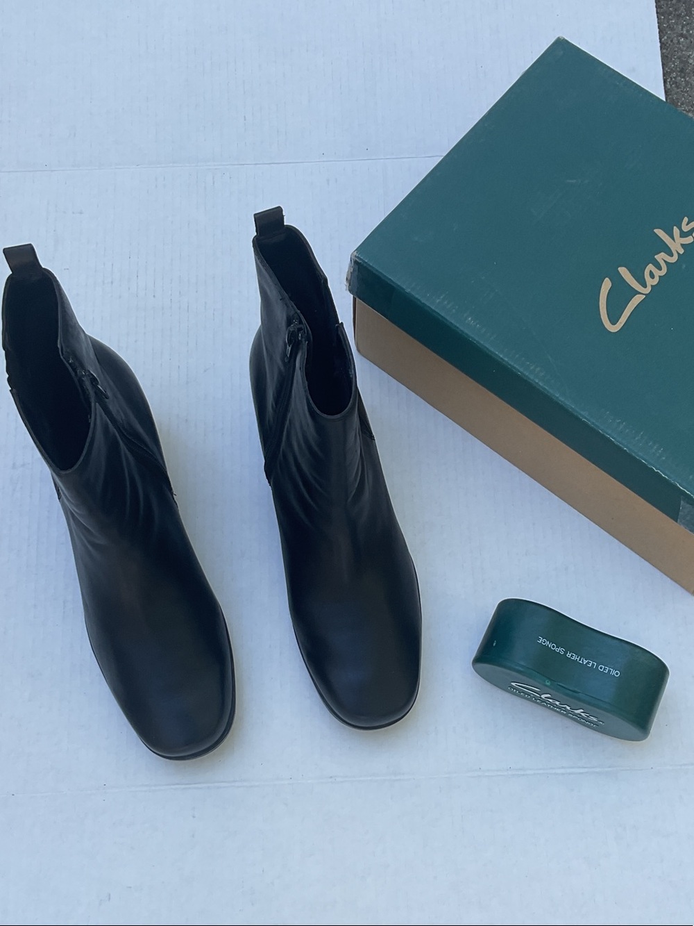 Clarks Black Leather Ankle Booties with Side Zip